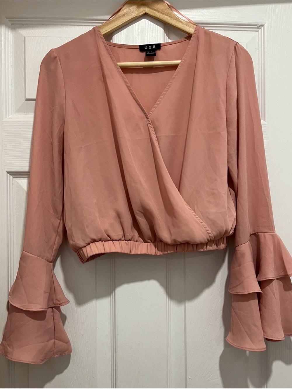 U2B Dusty Rose Surplice Ruffle Sleeve Blouse